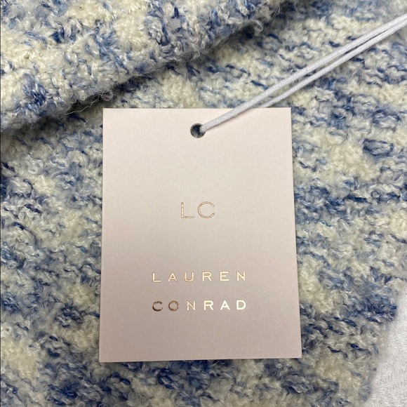 LC Lauren Conrad Sweater V-Neck Tunic Blue and Cream Knit Oversized Size Medium - Picture 3 of 10